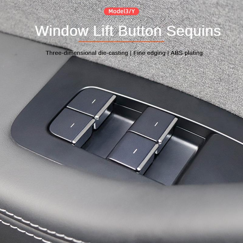 Window Lift Button Sequins Trim for Tesla Model 3 Y Juniper Launch 2025 ABS 7PCS Chrome Window Switch Button Cover Accessories