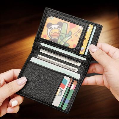 Прозрачное ID-окно Держатель для кредитных карт Прочный Мягкий Множество слотов для карт Натуральная кожа Двухслойный Тонкий Маленький Кошелек Черный Кофе