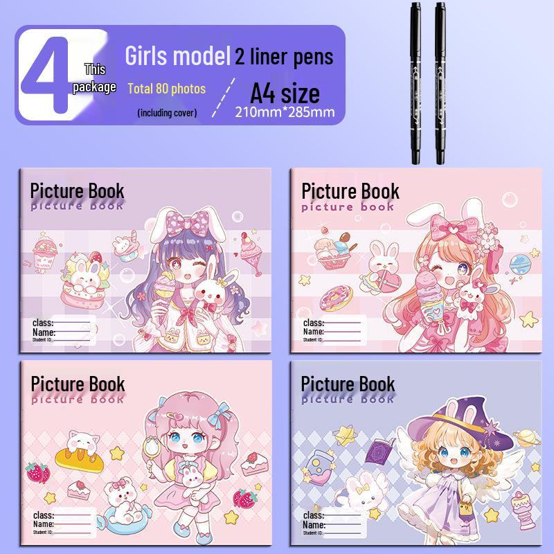 A4 Cartoon Drawing Book for Kids: Thick, Non-Bleeding Pages for Kindergarten and Primary Students
