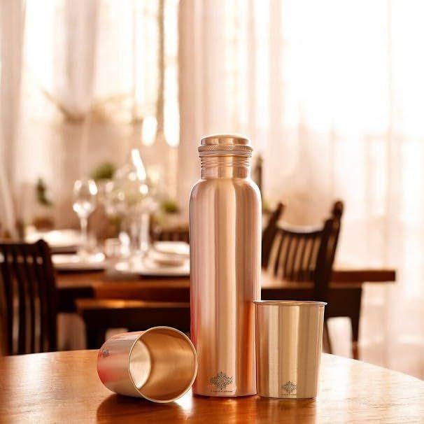 Новый подарочный набор для напитков Copper Drink с простым матовым дизайном, 1 бутылка и 2 стакана с коробкой, подарочный предмет для случаев, вечеринок, бутылка-1 литр и стакан-300 мл