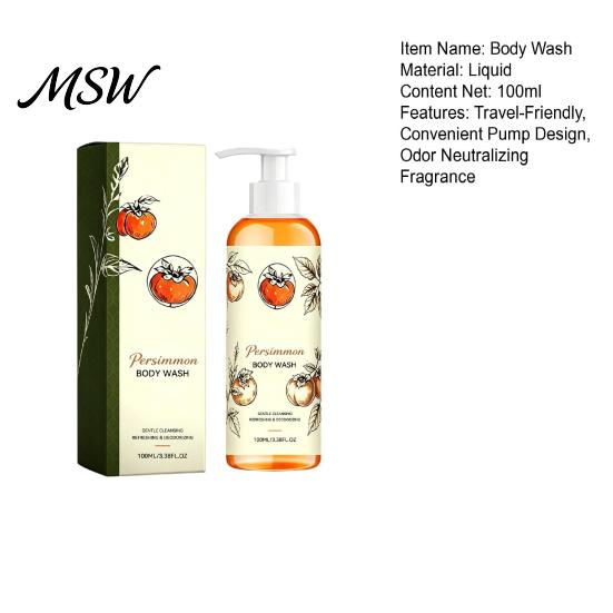 Vitamin C Body Wash Persimmon Wash, 100ml Gentle Exfoliating Shower Gel with Fresh Odor Neutralizing Fruit Scent, Deep Cleansing Mild Daily