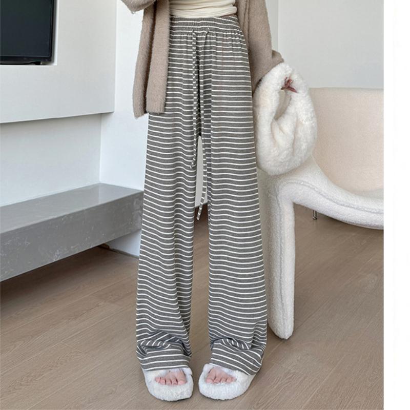 Pink Striped Pants for Women In Spring and Autumn New Draped Slim Casual Pants Lazy High Waist Straight Walking Wide-leg Pants