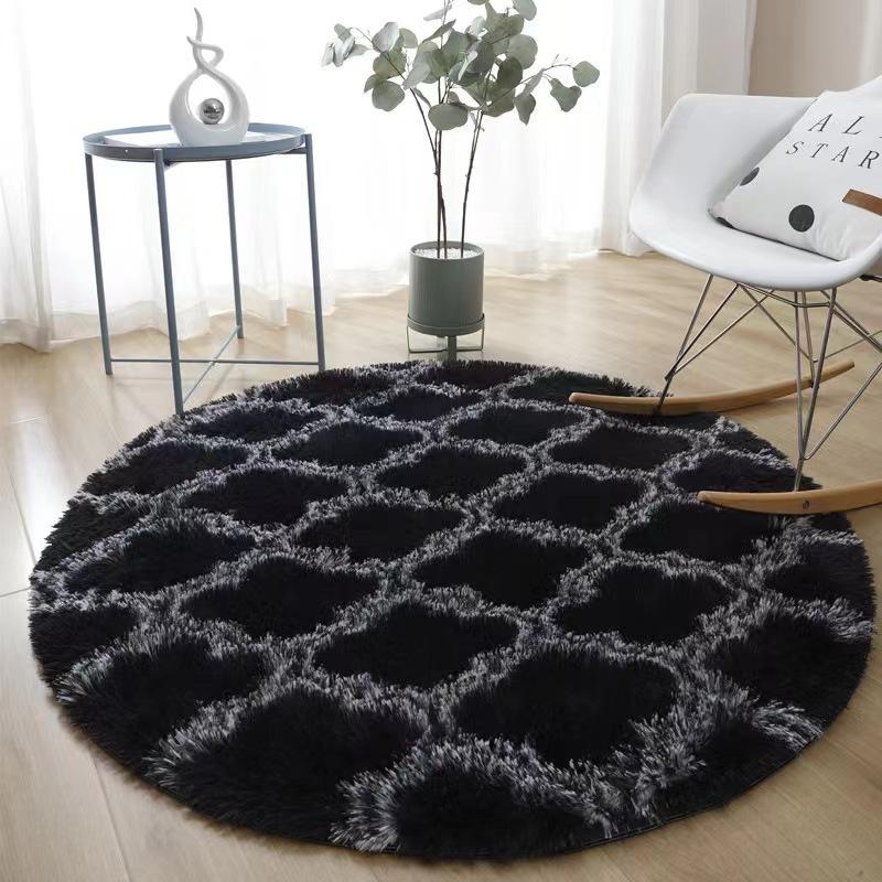 Amazon Round Silk Wool Carpet Nordic Tie-Dye Plush Non-Slip Mat Simple Living Room Carpet Bedroom Under Bed Carpet