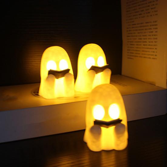 Милый светильник-привидение для чтения, светодиодный сидящий призрак, читающий книгу, ночник для Хэллоуина, декор для ванной комнаты, прикроватной тумбочки