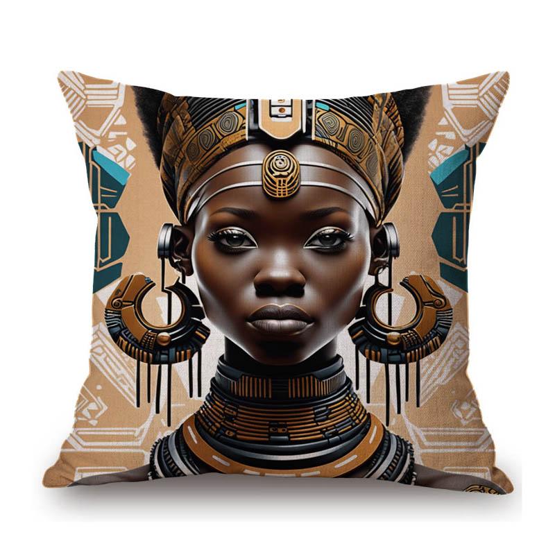 Black African Girl Woman Fiction Looking Exotic Style Decoration Art Cotton Linen Sofa Throw Pillow Case Bench Cushion Cover