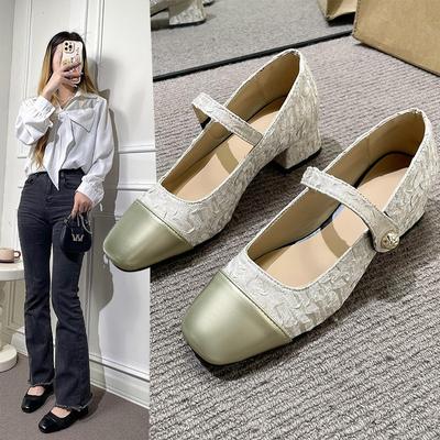 Мода 2024 года, лето, новые модные туфли с квадратной головкой и цветными блоками, легкая верхняя одежда, универсальные удобные туфли на высоком каблуке для женщин