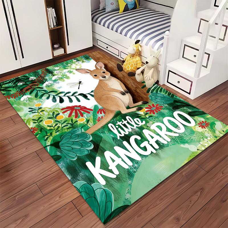 "Little Kangaroo Cartoon Forest Design Green Leaf Pattern Carpet" Suitable for use as an anti-slip for living room bedroom sofas