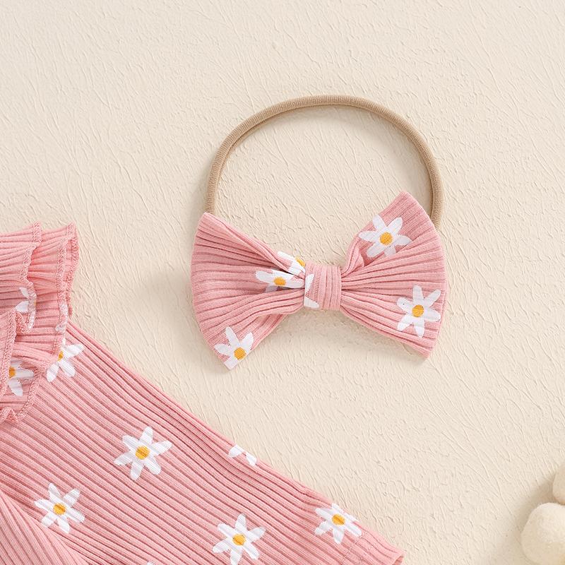 Citgeett Autumn Infant Baby Girls Floral Outfit Long Sleeve Romper Pants Bowknot Headband Fall Clothing Set