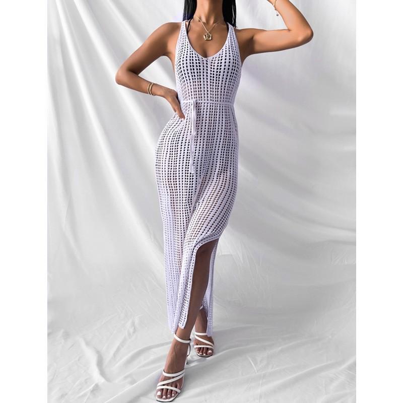 Женское однотонное трикотажное пляжное платье 2024 года