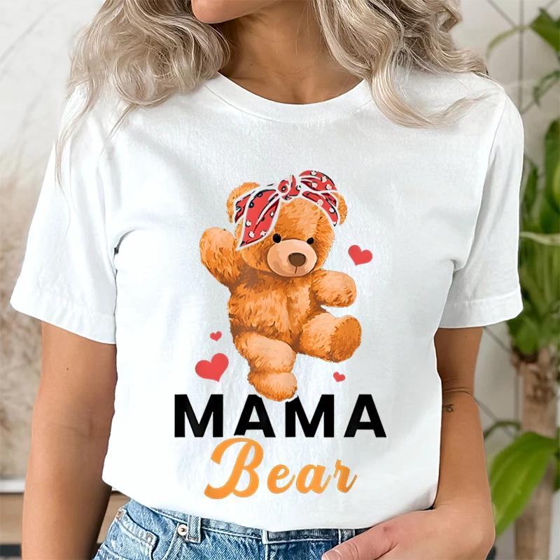 Teddy Mama Bear Graphic T Shirts Unisex Cartoon Bear Lover Graphic Tee Cute Teddy Mom Printed Unisex Tshirt Cartoon Classic Tops
