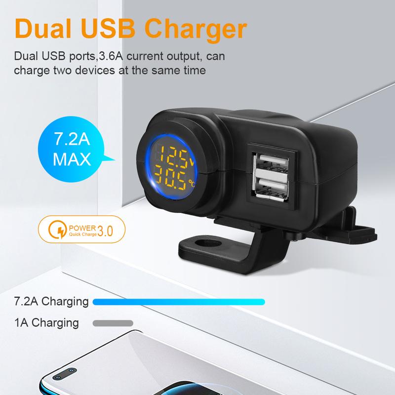 Extractme 36 В Двойной USB-зарядник для мотоцикла QC3.0 Быстрая зарядка Вольтметр Термометр Цифровой дисплей Розетка для зарядки мобильного телефона
