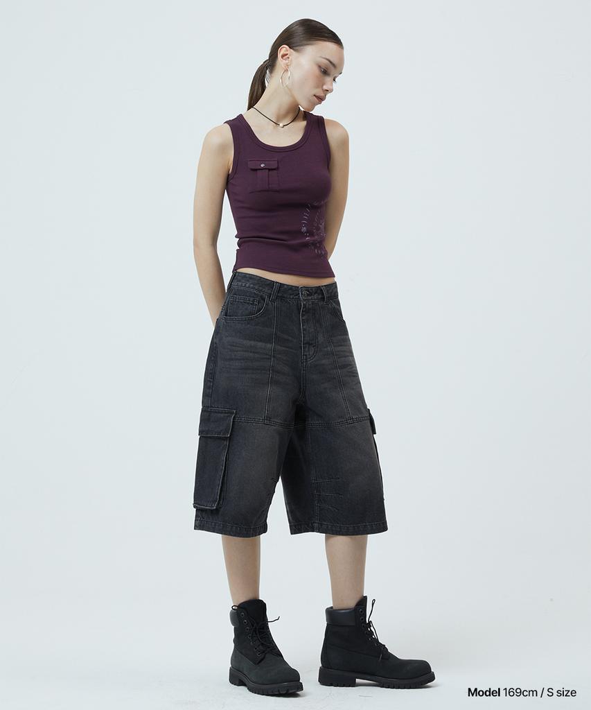 MAHAGRID Bermuda Cargo Denim Short Black(Mg2Gmmd113A)