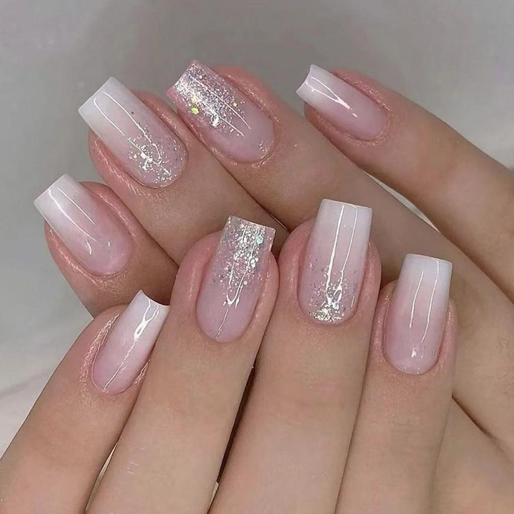 Квадратный пресс на ногтях Френч-тип Накладные ногти Клеи на ногтях Блестящие искусственные ногти