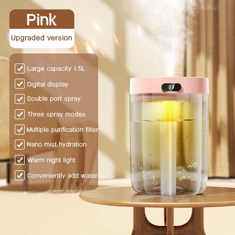 USB Увлажнитель воздуха с двойным распылением, большая емкость 1500 мл, сильный туман, ультразвуковой аромадиффузор, Humidificador для дома, спальни