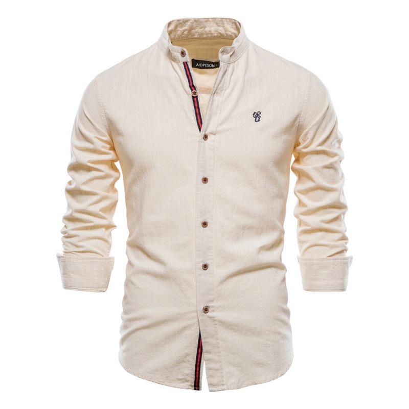 Men's Slim Fit Cotton Linen Long Sleeve Shirt - Casual Japanese Fashion, Solid Color, Spring/Summer (US Size)
