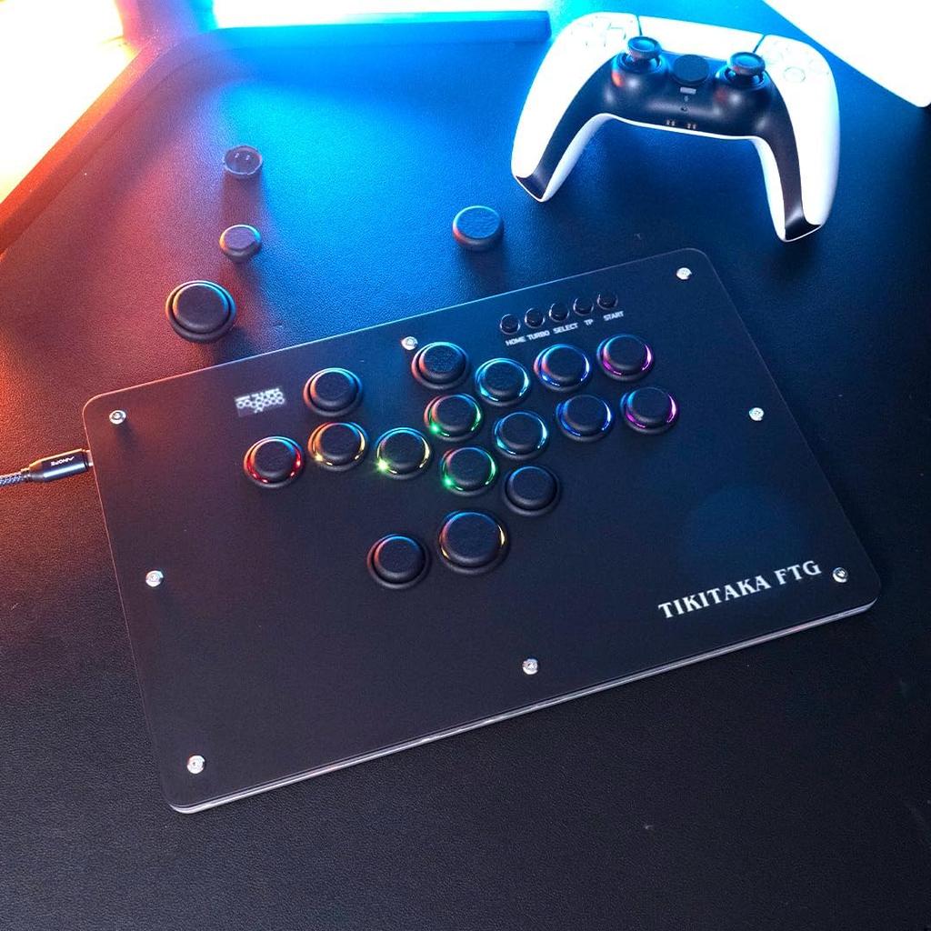 TIKITAKA FTG Deluxe D16 Panda Axis Series Premium Nylon Button Leverless Controller 12mm Ultra Thin SF6 Game Controller for Street Fighter Joystick