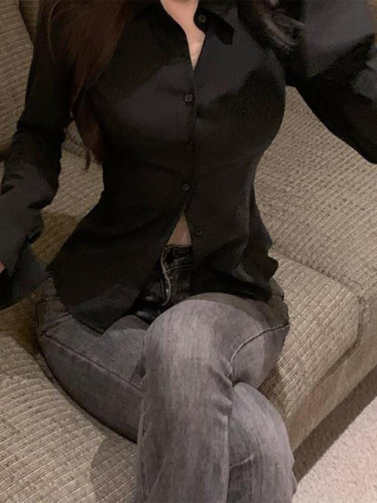 Тонкая женская рубашка с расклешенными рукавами, однобортная однобортная туника с отворотом и повязкой на спине, весенние женские блузки