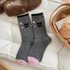 Милые мультяшные кошачьи утолщенные шерстяные носки для осени и зимы, женские теплые носки до середины икры, цветные махровые носки