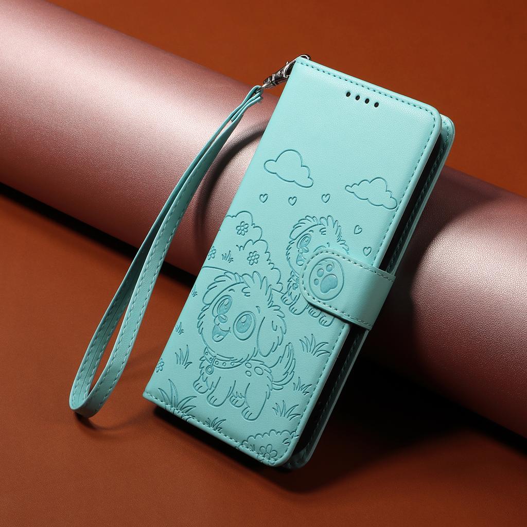 Чехол для Xiaomi 15T Pro с блокировкой RFID, с тисненым узором собаки, из ПУ кожи, чехол для телефона с ремешком на запястье