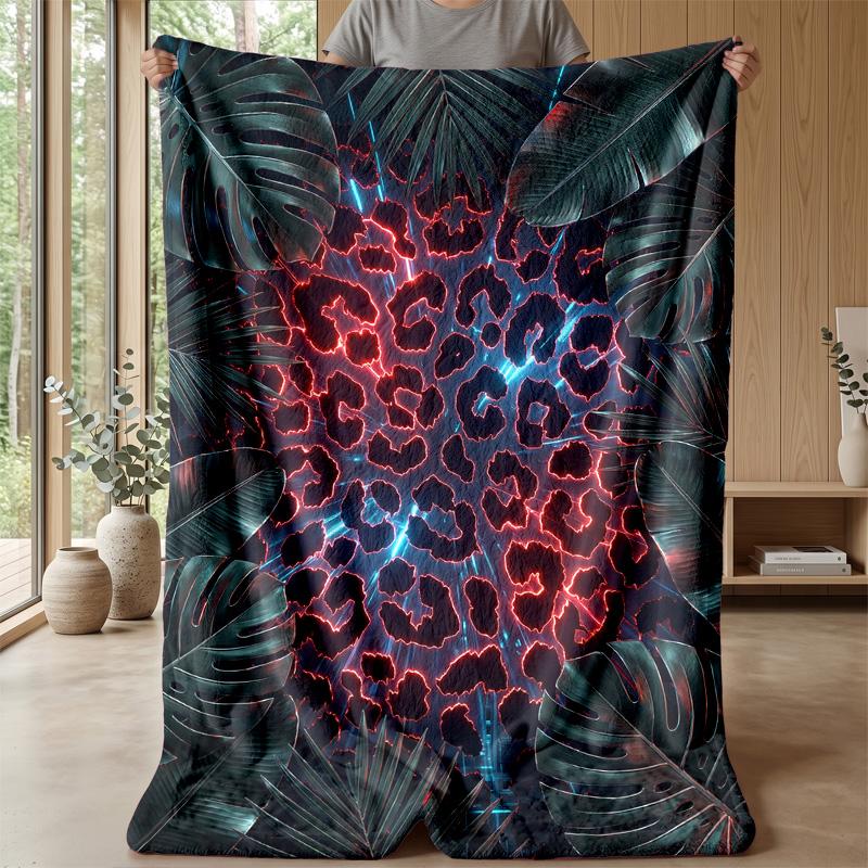 Neon Leopard Abstract Art 1 Theme blanket Lightweight Warm Flannel Blanket Decorative Throw Blanket for Home Decoration
