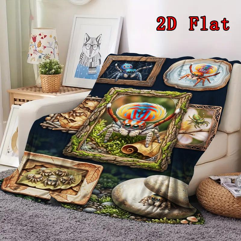 Colorful Spider Collection 2D Flat Pattern Flannel Blanket, High quality All Seasons, Home Decor, Warmth and Comfort, Perfect for Christmas Gifts.