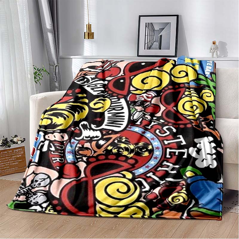 H-Hysteric-s M-Mini Cartoon Art Print Flannel Blanket Ultra Soft Warm Throw For Couch Bedroom Living Room Indoor Home Decor Gift