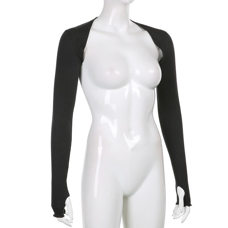 Женский болеро с длинным рукавом и отверстием для большого пальца, однотонный укороченный кардиган с открытым передом, облегающий облегающий жакет с солнцезащитным экраном