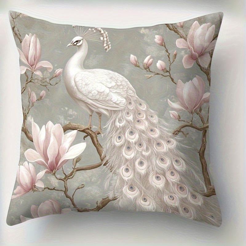 White Peacocks And Magnolia Blossoms Double-Sided Printed Pillow Cover Short Plush Suitable Living Room Sofa Throw Cushion Cover