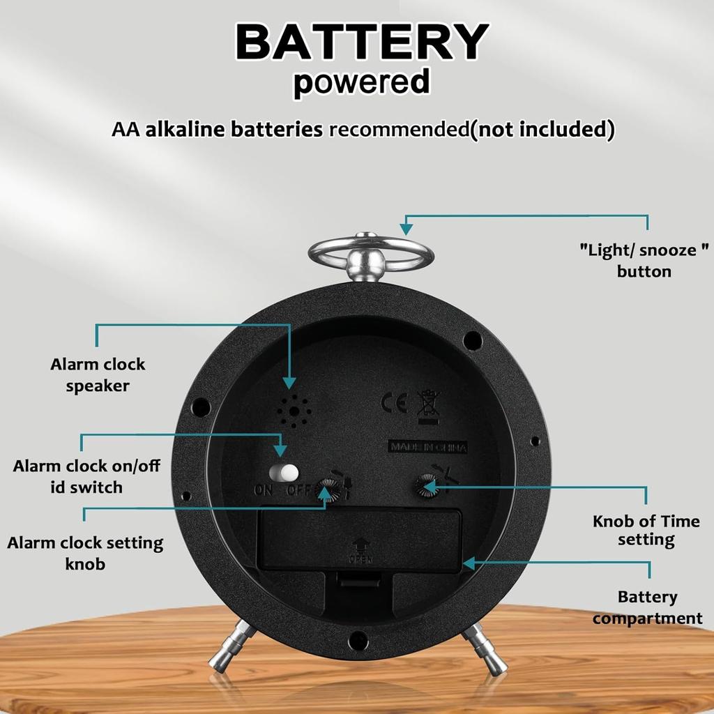4-дюймовый ретро металлический будильник бесшумный не тикающий прикроватный ночник с функцией повтора сигнала