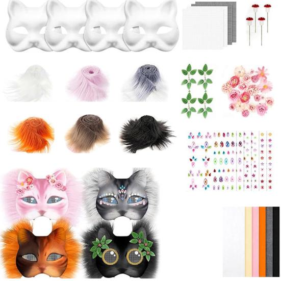 DIY Therian Masque Kit Blank Cat Fox Masque with Felt Fabric Sheet Faux Fur