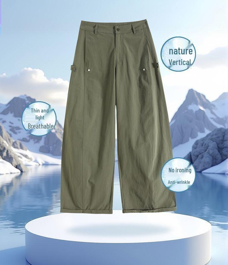 2025 American Style High Waist Sporty Wide Leg Cargo Pants - Slimming, Loose Fit, Quick-Drying