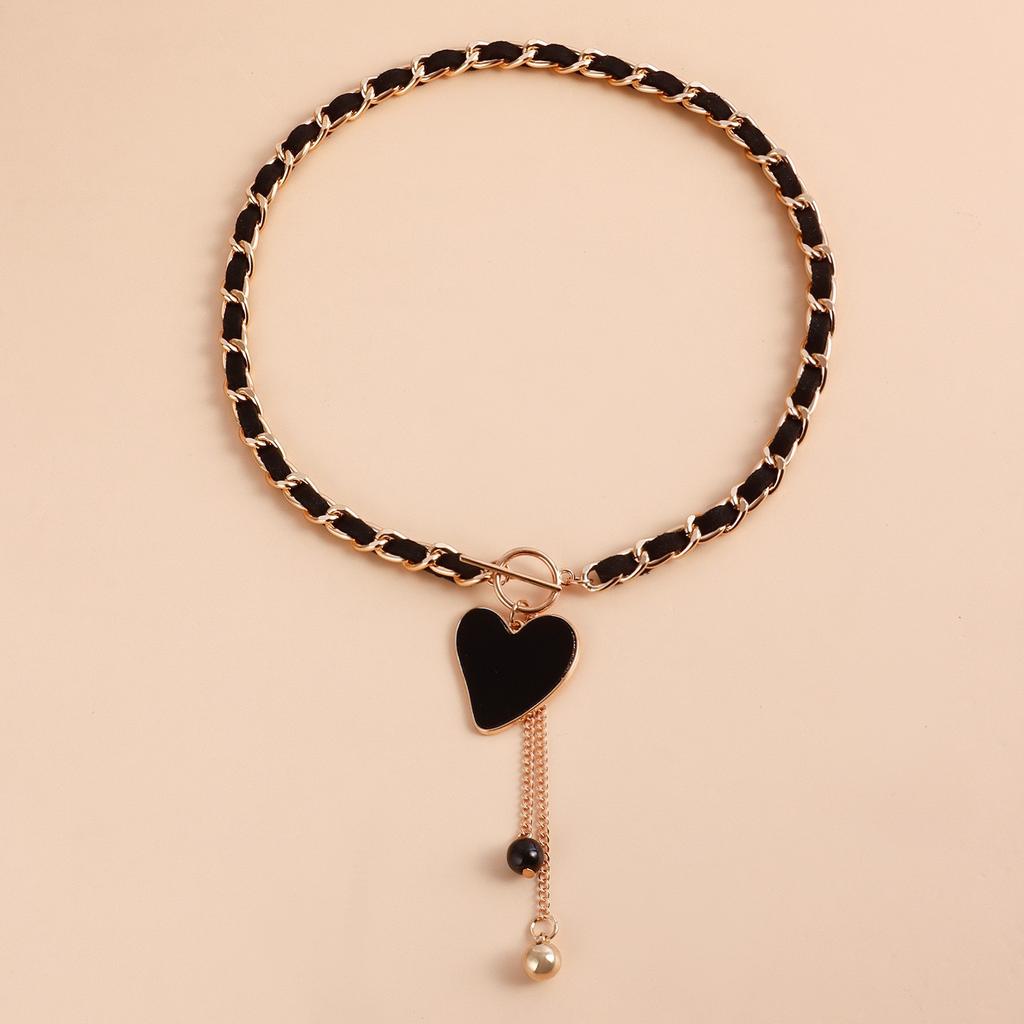 Wrapped flannel black love fritillary necklace, cold wind collarbone chain fringed necklace