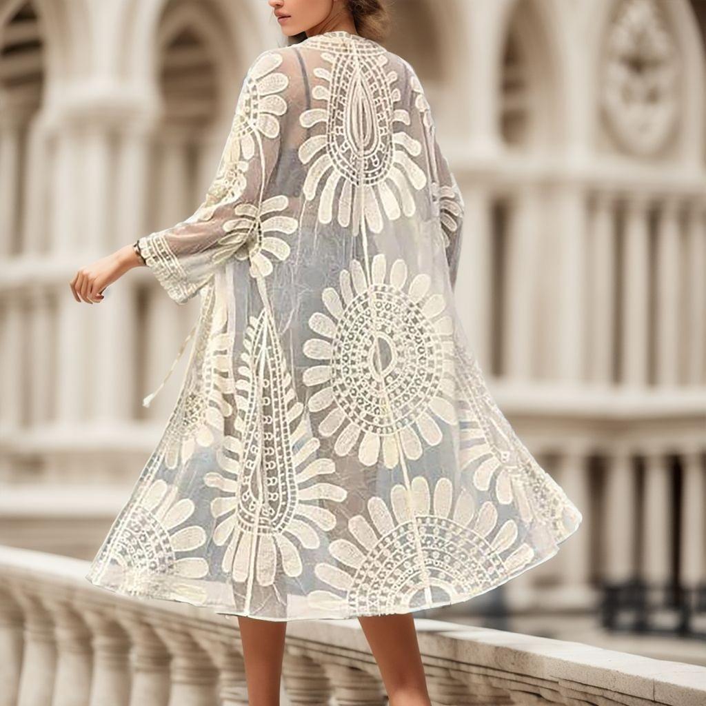 2025 Летний пляжный сетчатый пончо для женщин, купальник, кружевное открытое кимоно, пляжная одежда, кружевная блузка, кардиган, праздничные сексуальные чехлы