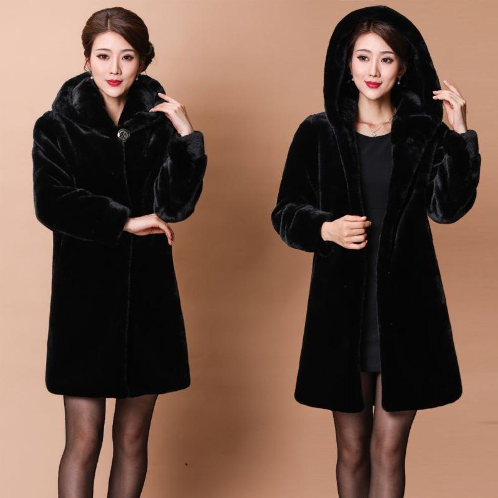 Mink Fur Jacket Mink Whole Mink Fur Medium and Long Women's Hooded Mink Coat