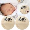 Wooden Baby Birth Announcement Sign Hello World Newborn Welcome Sign Name Date Time Weight Recording Round Plaque New Parents Gift