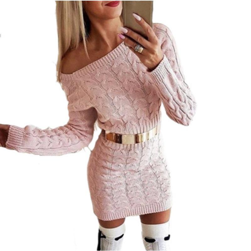 Autumn and Winter Women's Sweater Mid-length Twist Waist Dress Knitwear