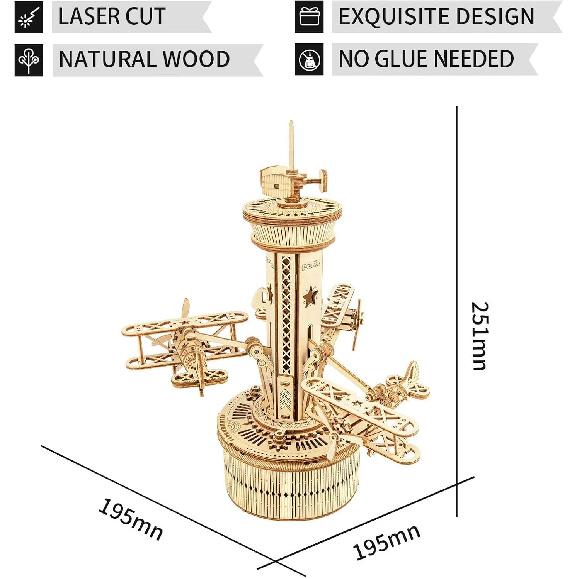ROKR 3D Wooden Puzzle Mechanical Music Box,DIY Aircraft Model Kits to Build,Best Toy Gift for Kids/Teens/Adults on Birthday,Decoration for Room