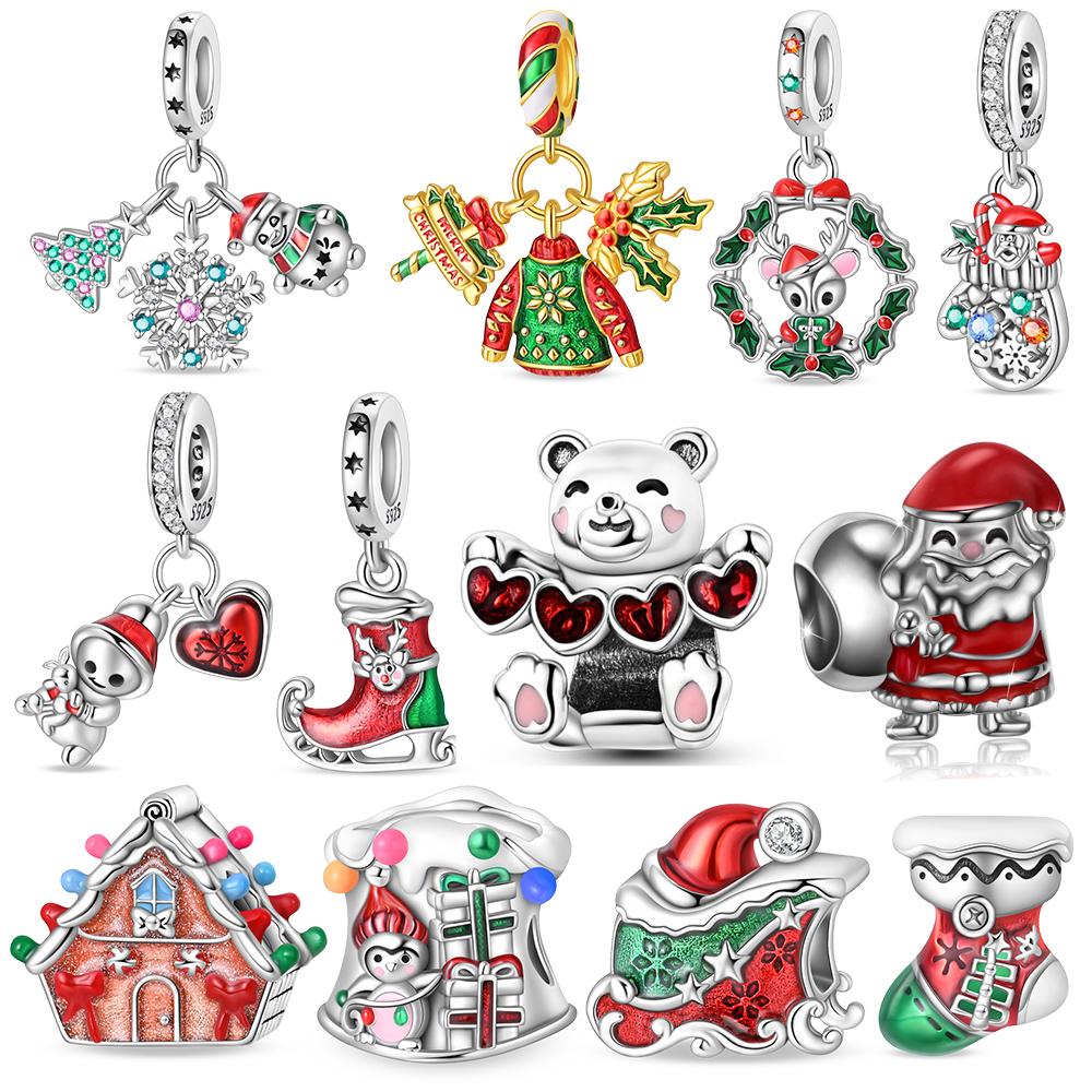 Любимый Медный Металл Дед Мороз&Снеговик&Сани&Носки&Дом&Медведь&Лось Шар-Подвеска Компонент Совместимый С Брендовым Браслетом Высококачественные Изящные Украшения