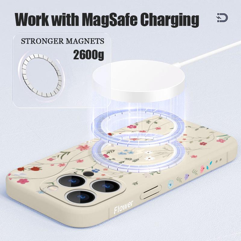 Чехол с принтом фиолетовых цветов для iPhone 17 Pro Max iPhone 16 15 14 13 Pro Max Магнитный Для Magsafe Мягкий силиконовый задний чехол для телефона
