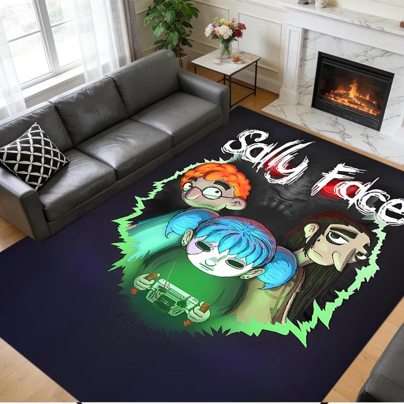 Anti‑Slip Crystal Velvet Floor Rug, Sally Face Design Carpet for Indoor Living Bedroom Home Decoration