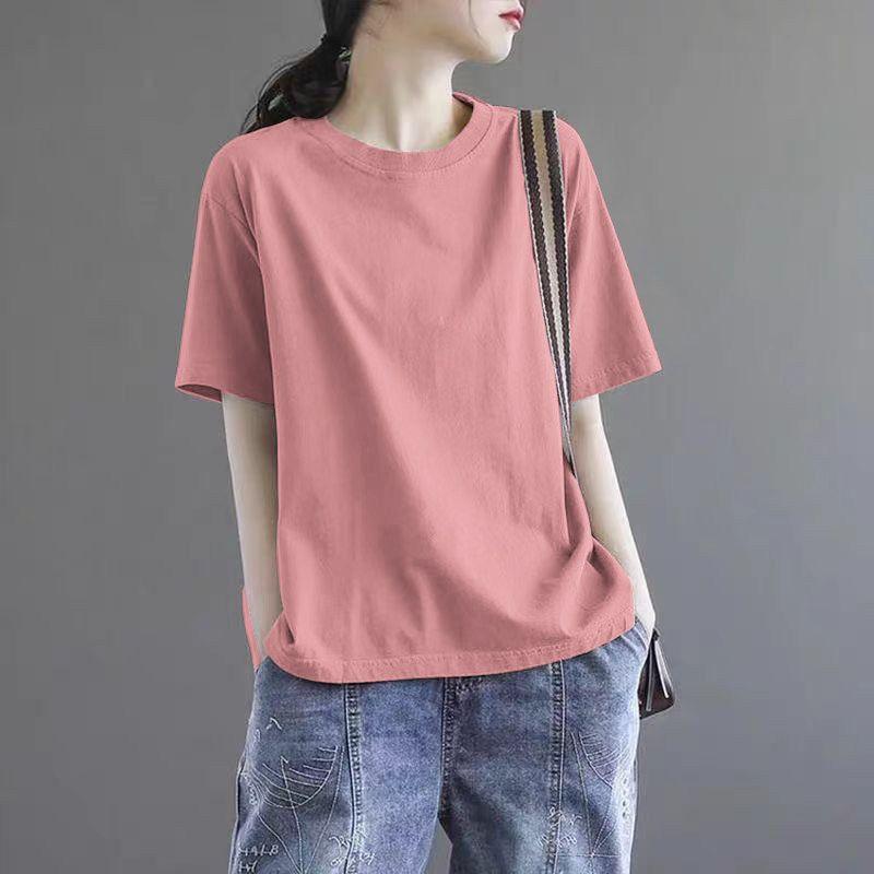 Brand Discount Store Genuine Goods Women clothes Pure Cotton Short sleeve Top Plus size Loose Casual Print Summer T-shirt Tide