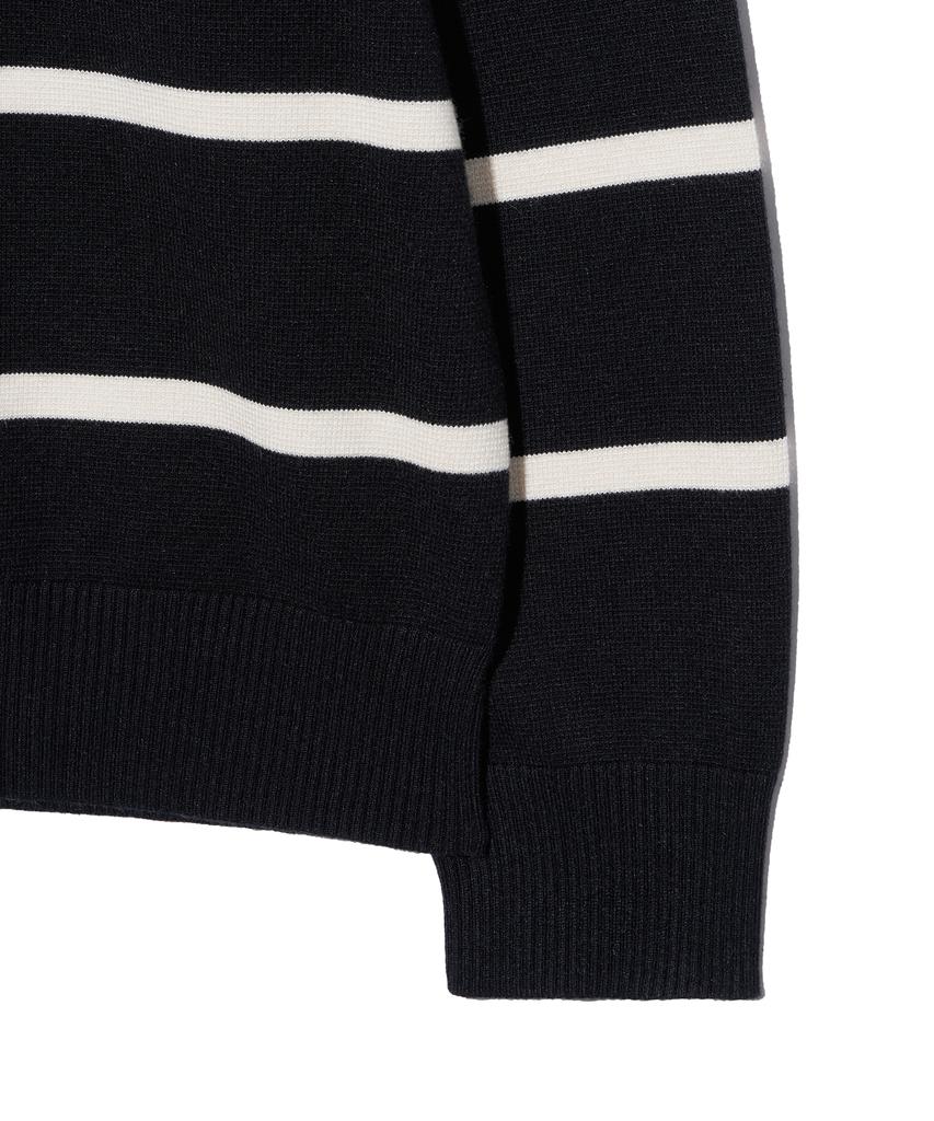 IRONYPORNO WHITELINE 86-Iroj365 Open-Neck Striped Long-Sleeve Knit Black