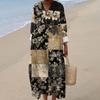 Женское повседневное модное платье макси с V-образным вырезом и длинными рукавами с цветочным принтом