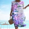 Летнее женское платье с цветочным принтом, круглым вырезом, свободными рукавами, тонкими трапециями, повседневное, повседневное