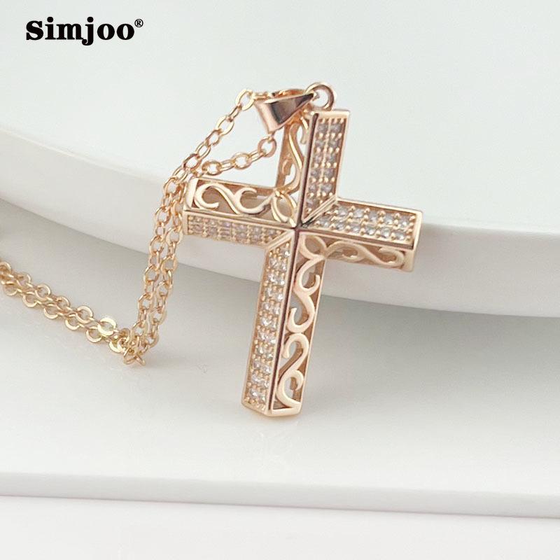SIMJOO модное ожерелье из розового золота, креативная подвеска с крестом и цирконом