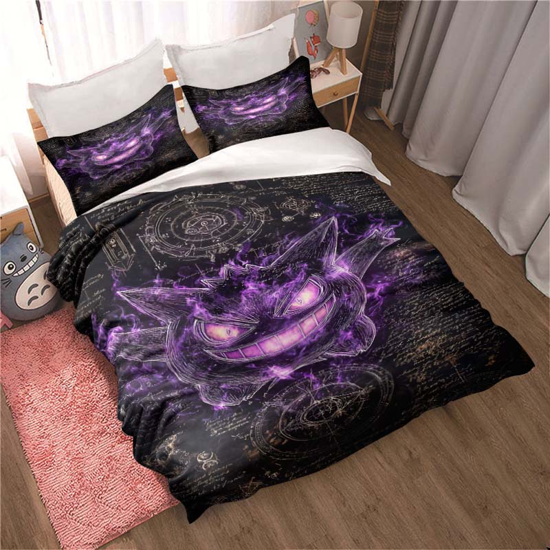 Gengar print bedding sets in various styles, 3-piece sets, extra-large pillowcases, adult bedspreads, bedroom bedding sets.