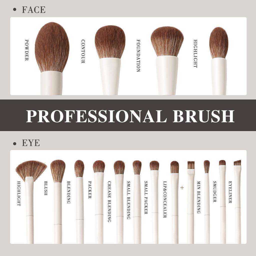 BEILI Professional Beige Makeup Brush Set 15Pcs Suitable for Loose Powder Blush Eye Shadow Eyeliner Soft Hair Cosmetics Brushes