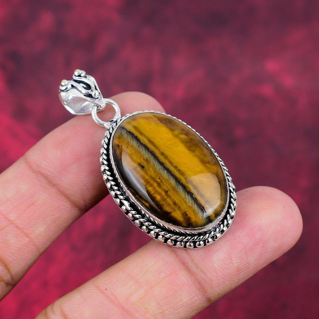 Твердый кулон из стерлингового серебра 925 пробы с тигровым глазом, кулон из драгоценного камня ручной работы, подарок для мамы, антикварные ювелирные изделия