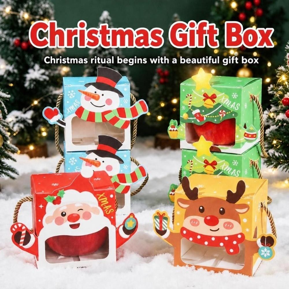 5pcs Carry Handle Cookie Packaging Box Cardboard Party Favor Box For Christmas Party