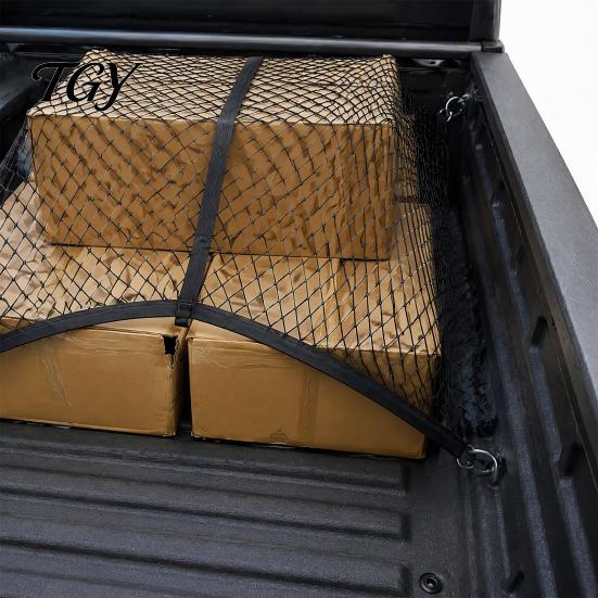 Secure Cargo Netting Truck Net, Bed Organizer Stretchable Elastic Net with 4 Hooks for Pickup Bed, SUV Trunk Storage Accessories